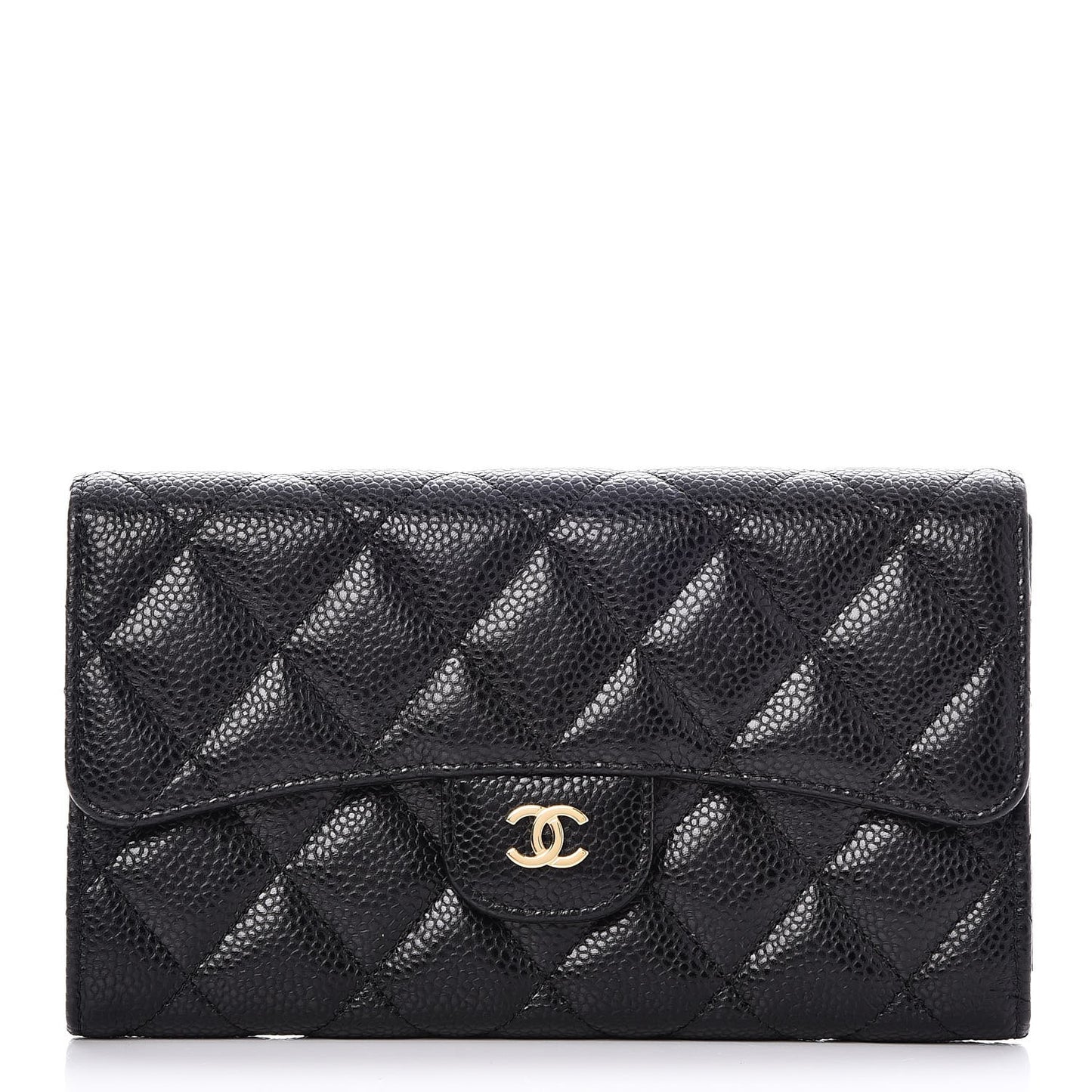 Caviar Quilted Large Flap Wallet Black