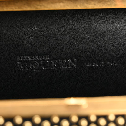 Alexander McQueen Suede Studded Skull Knuckle Box Clutch Black Gold 6 of 10