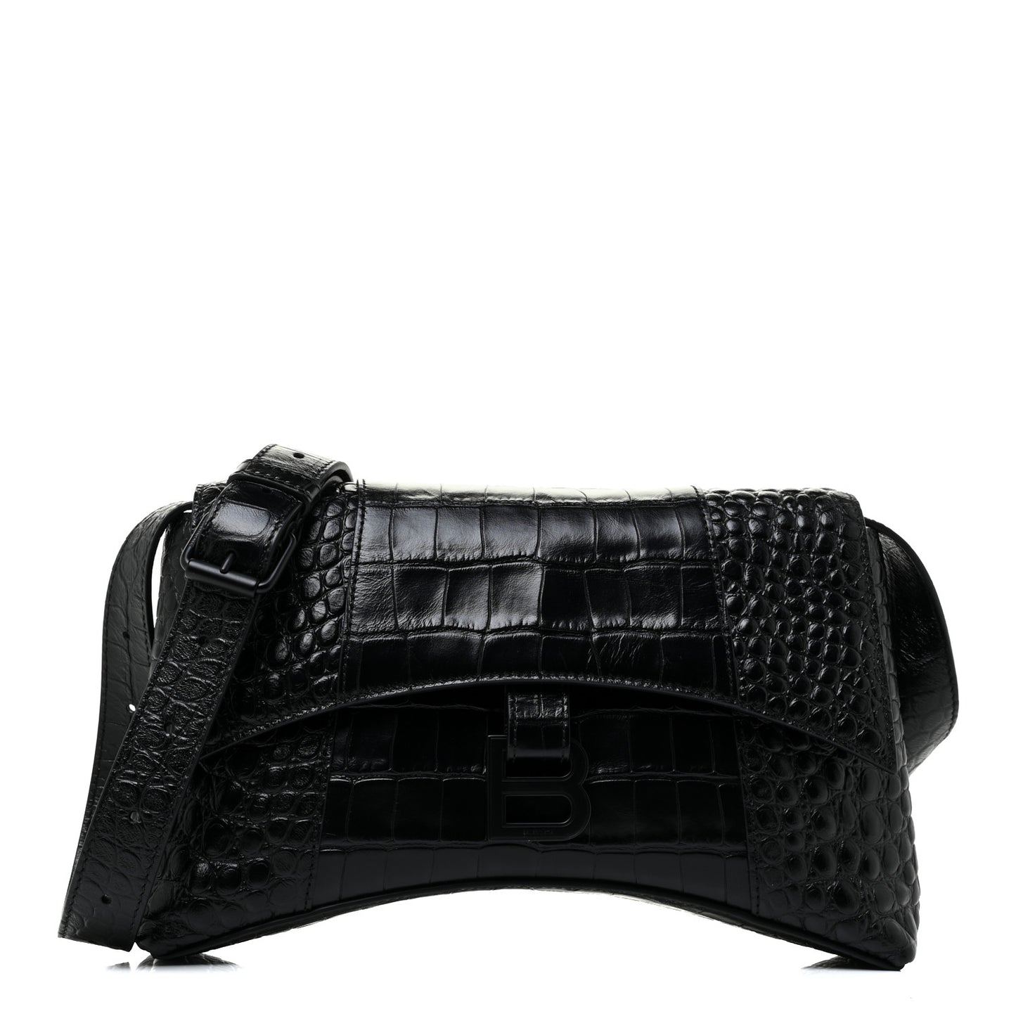 Extra Supple Calfskin Crocodile Embossed Monochrome XS Downtown Shoulder Bag Black