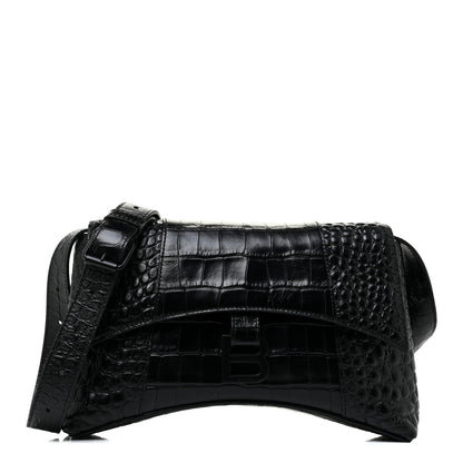 Balenciaga Extra Supple Calfskin Crocodile Embossed Monochrome XS Downtown Shoulder Bag Black 1 of 12