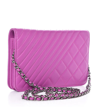 Chanel Lambskin Quilted Coco Boy Wallet On Chain WOC Fuchsia 3 of 11