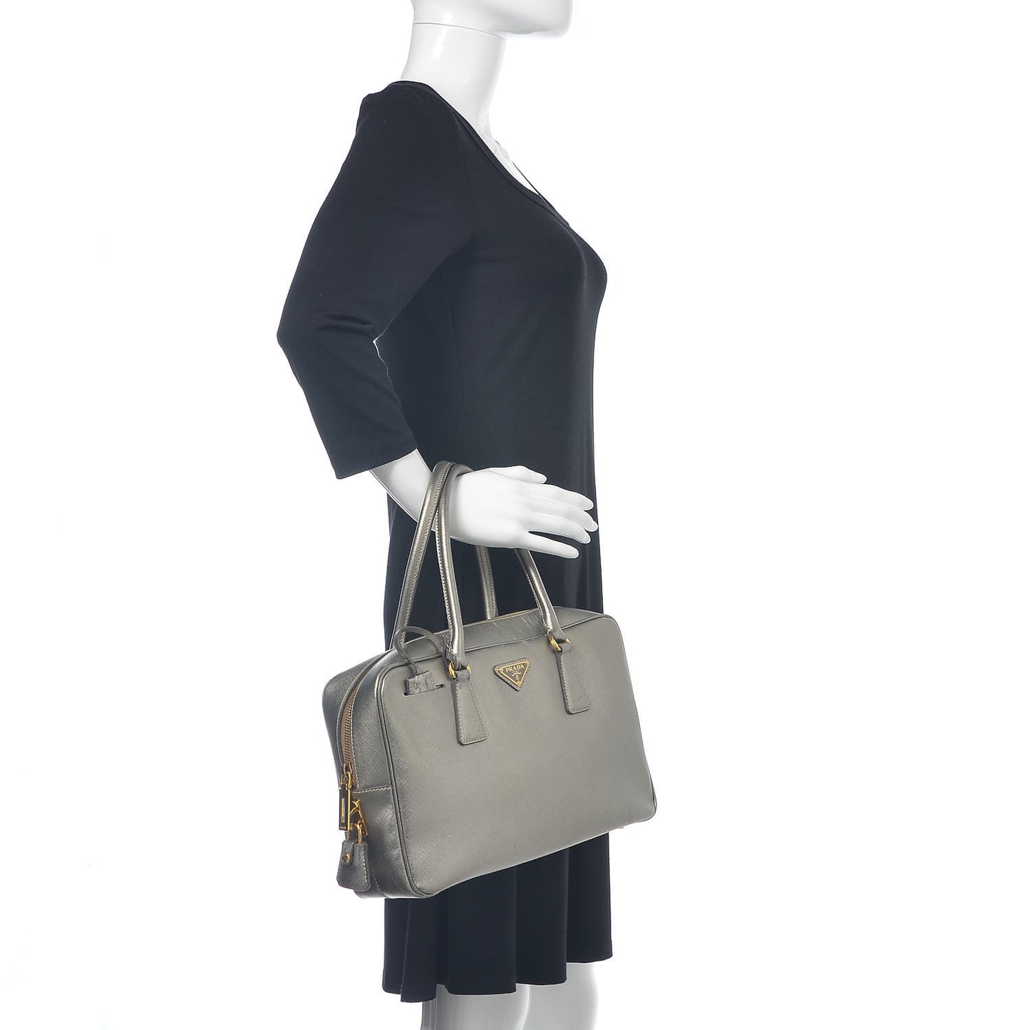Metallic Saffiano Lux Bowler Silver