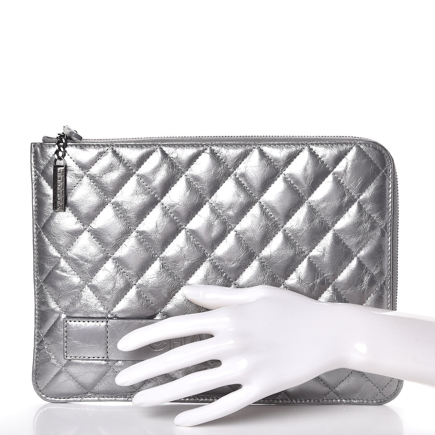 Chanel Metallic Aged Calfskin Quilted Medium Document Portfolio Holder Silver 2 of 8
