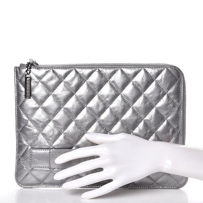 Chanel Metallic Aged Calfskin Quilted Medium Document Portfolio Holder Silver 2 of 8