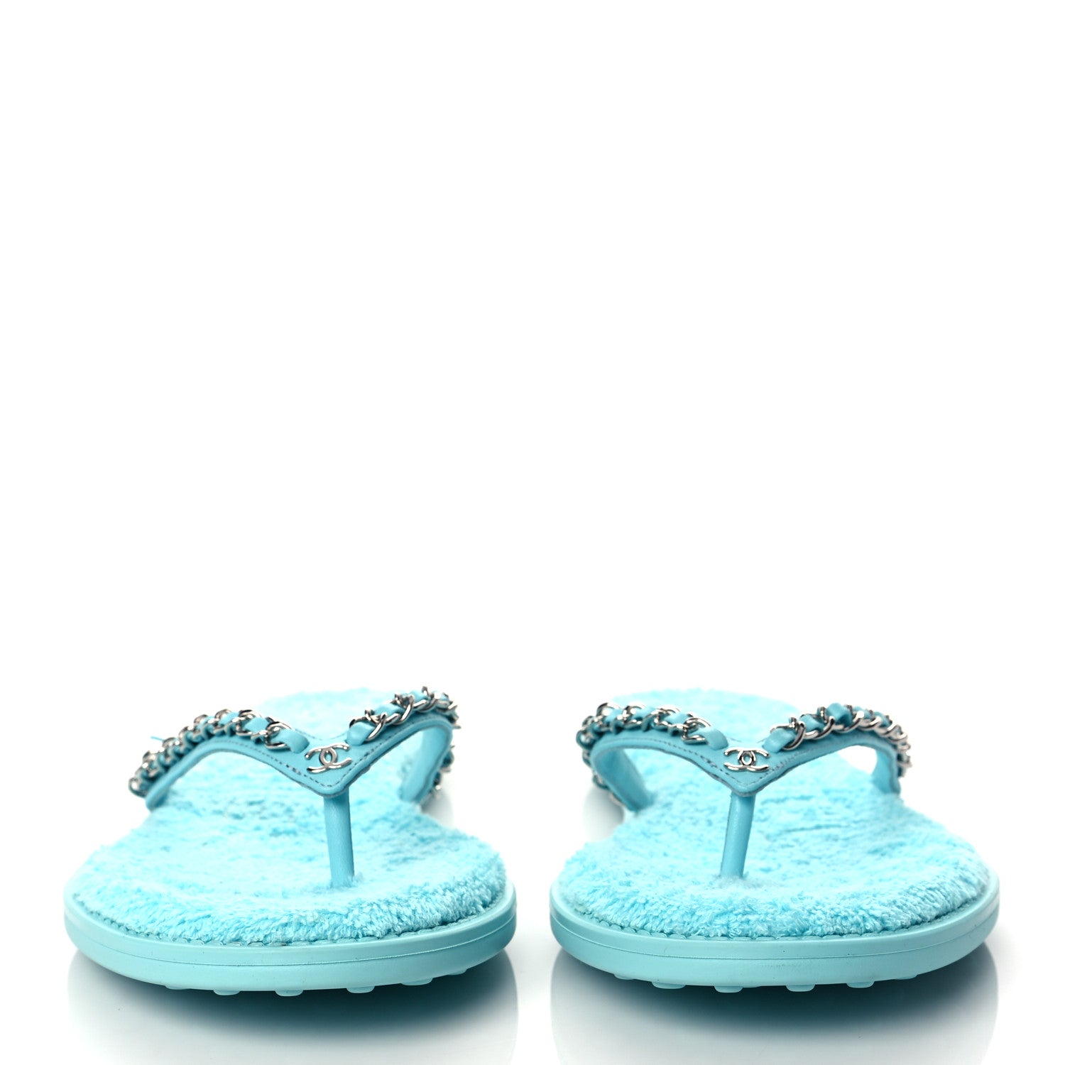 Chanel Calfskin CC Chain Thong Sandals 39 Light Blue 2 of 10