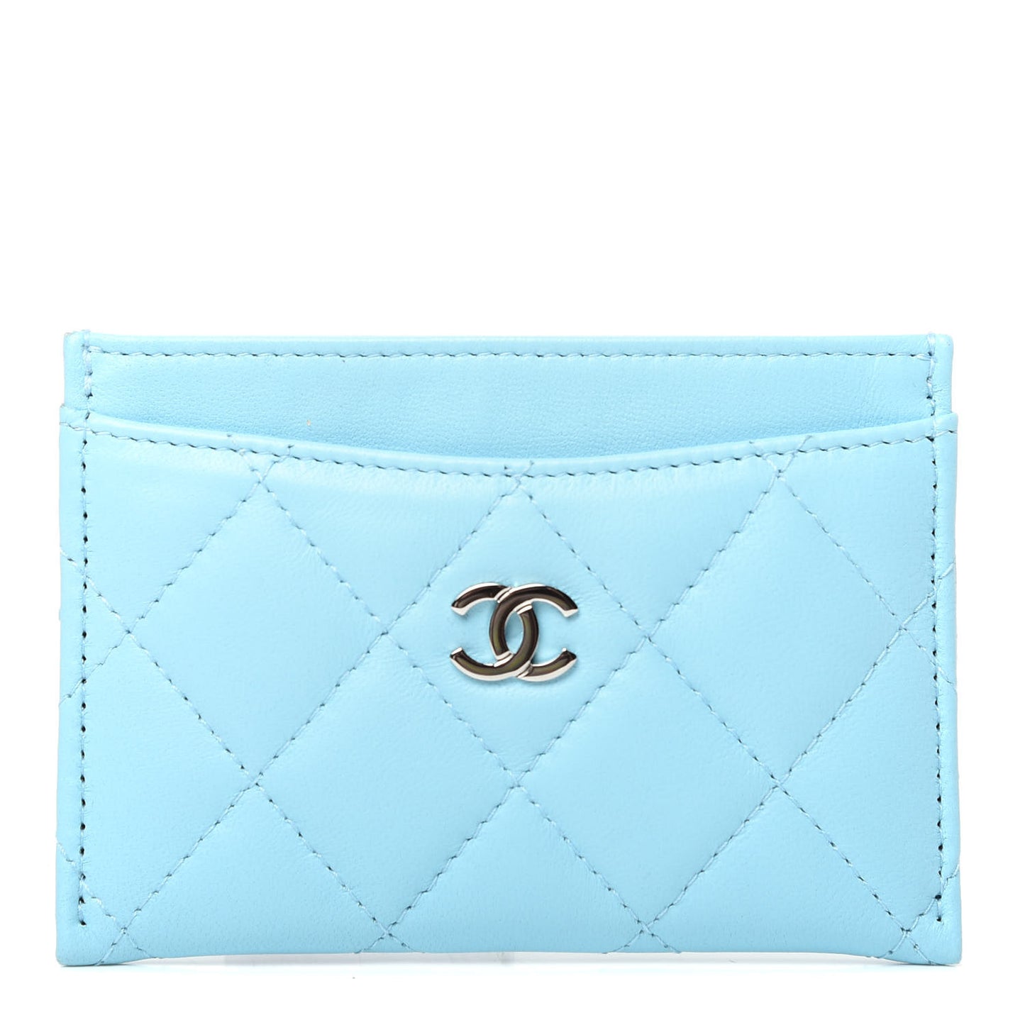 Lambskin Quilted Card Holder Neon Blue