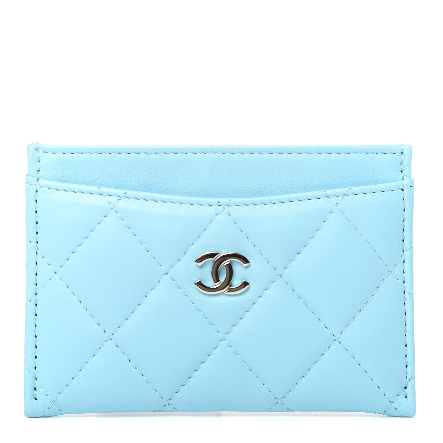Chanel Lambskin Quilted Card Holder Neon Blue 1 of 8