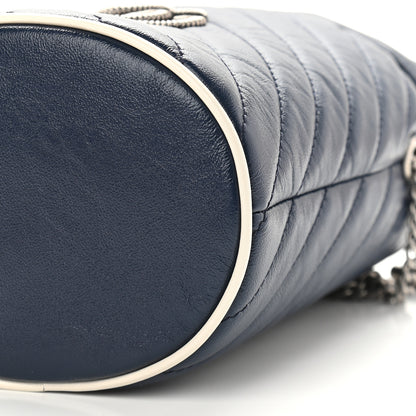 Gucci Vintage Effect Calfskin Matelasse Diagonal Mini Torchon GG Marmont 2.0 Bucket Bag Blue Agata Mystic White 9 of 9