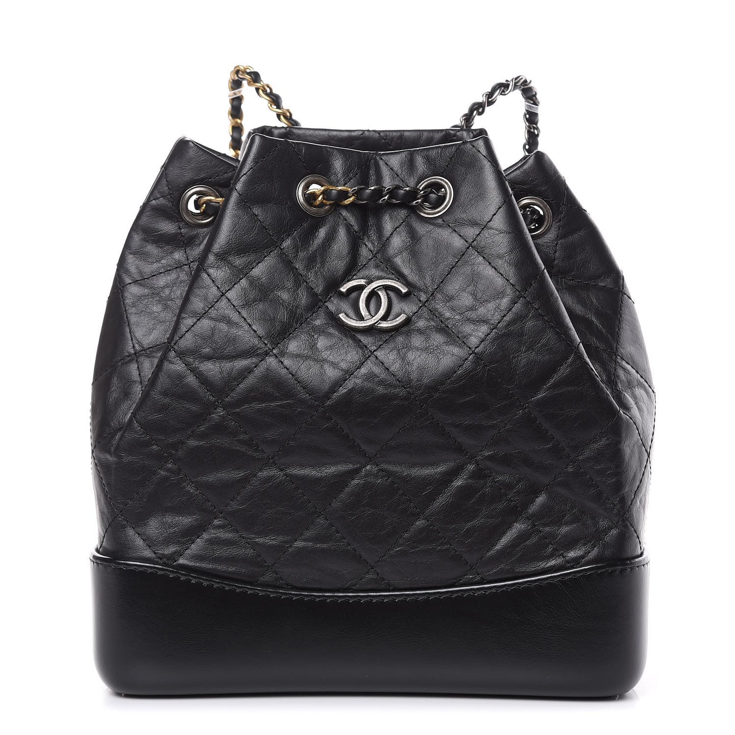 Aged Calfskin Quilted Small Gabrielle Backpack Black