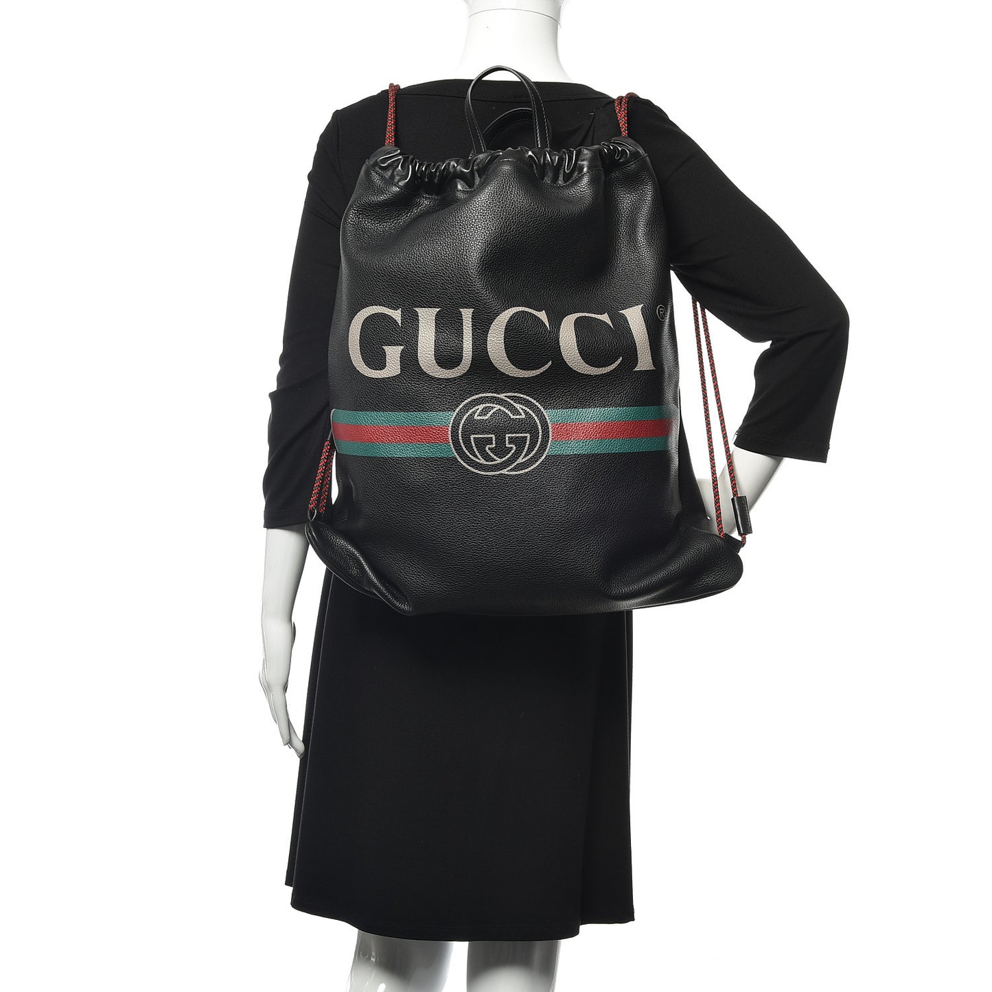 Calfskin Logo Drawstring Backpack Black