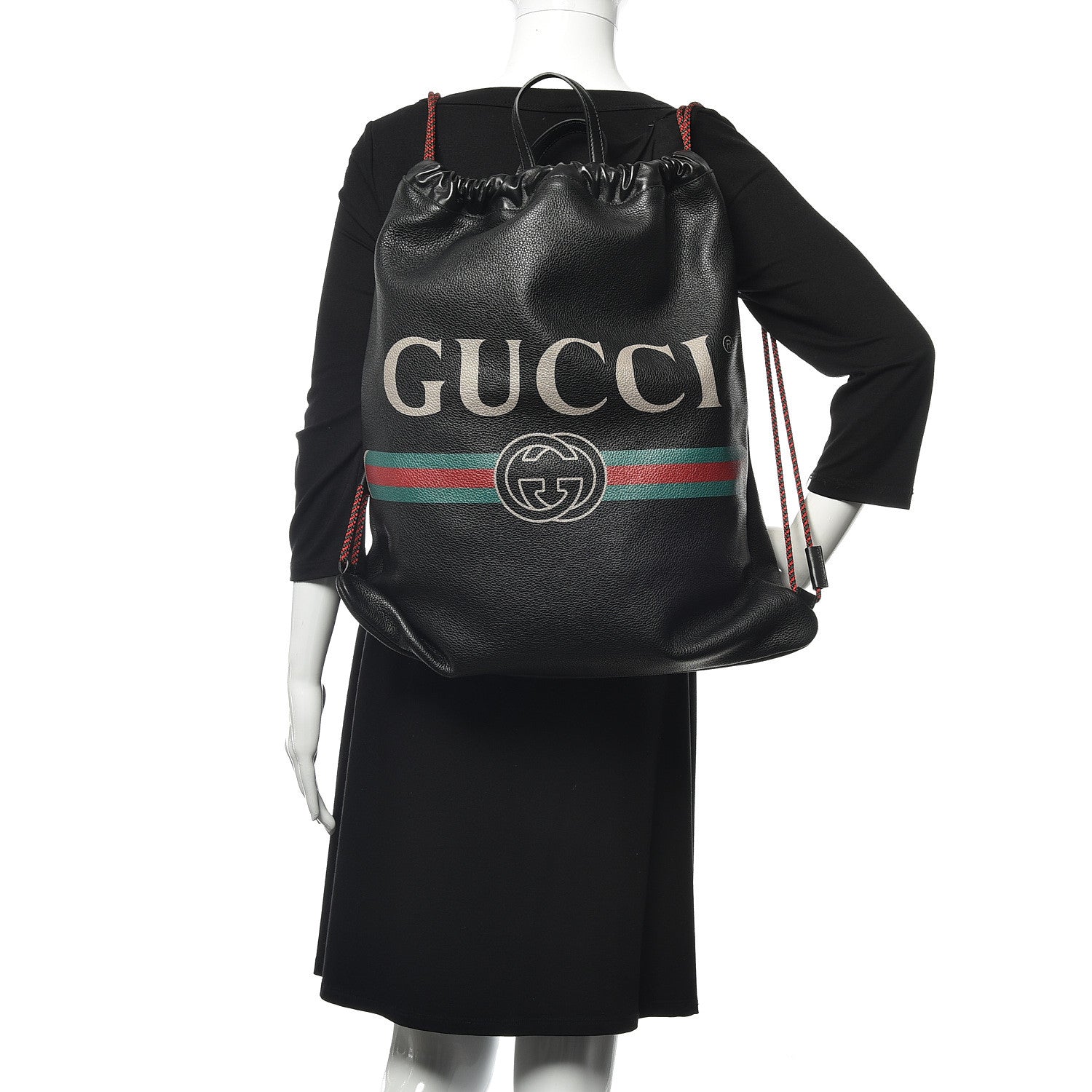 Gucci Calfskin Logo Drawstring Backpack Black 2 of 11