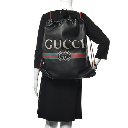 Gucci Calfskin Logo Drawstring Backpack Black 2 of 11