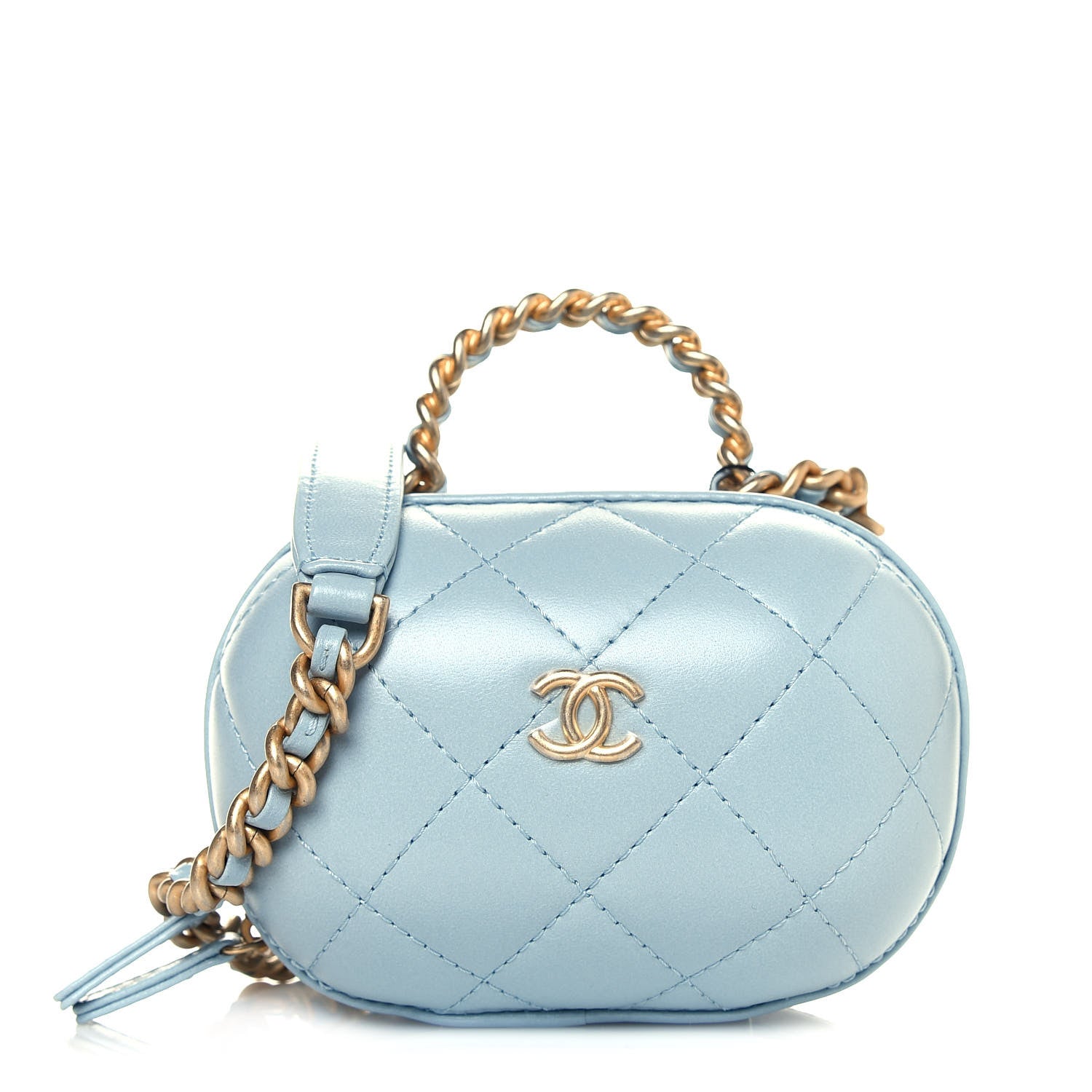 Chanel Lambskin Quilted CC Bubble Vanity Case With Chain Light Blue 1 of 12