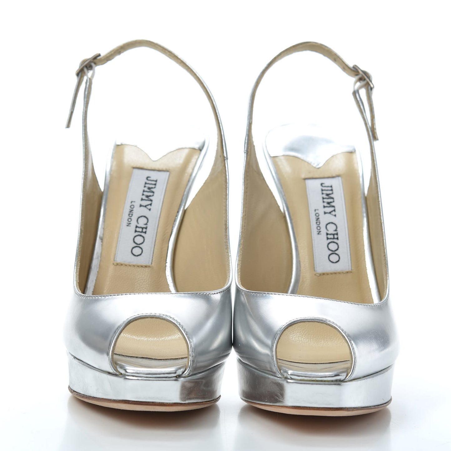 Mirror Calfskin Clue Peep Toe Platform Slingback Pumps 35 Silver