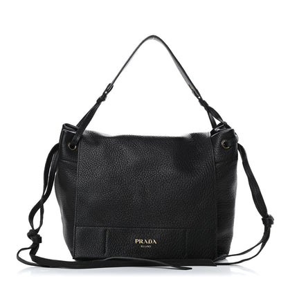 Prada Cervo Flap Shoulder Bag Black 1 of 18