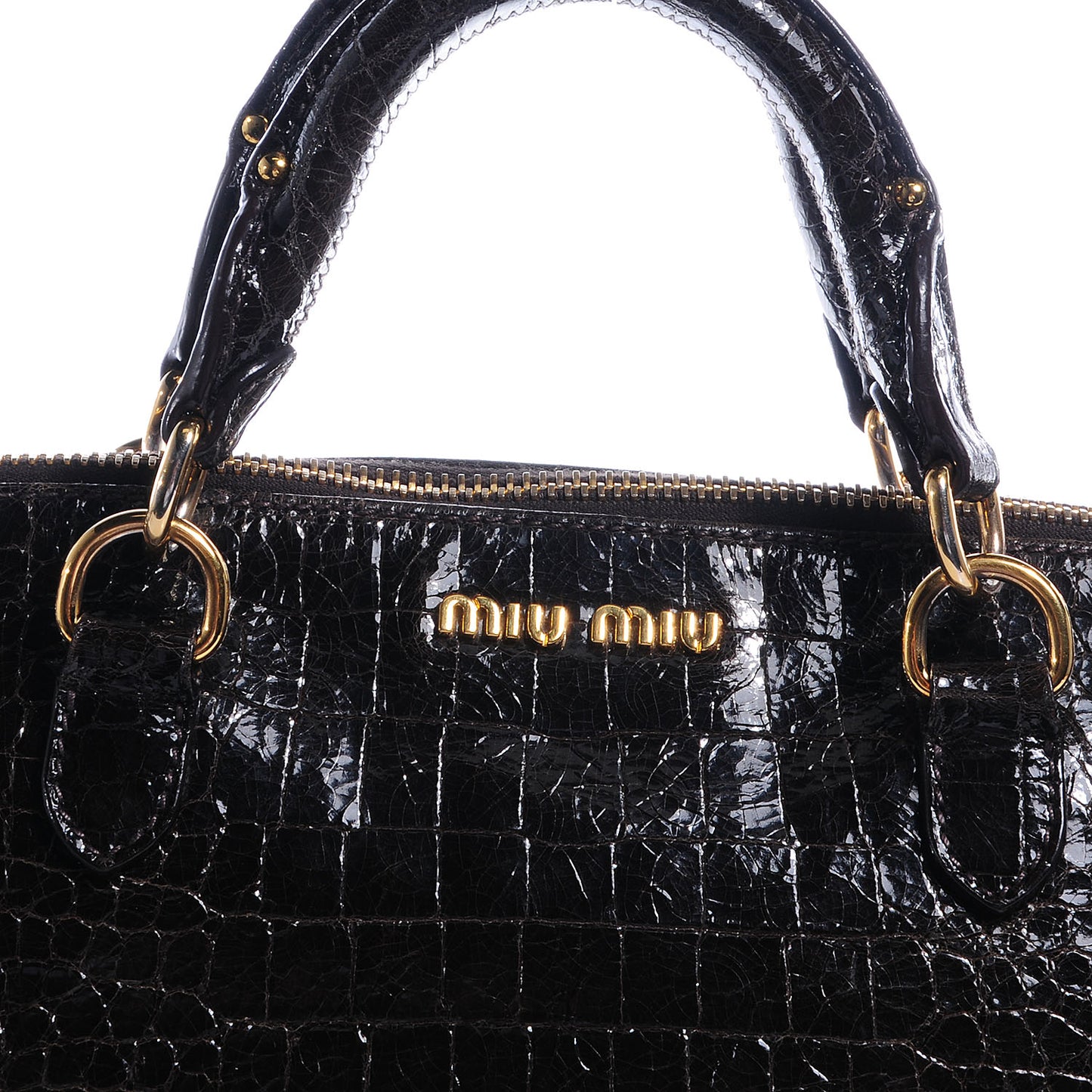 Patent Crocodile Embossed Saint Cocco Lux Bowler Moro