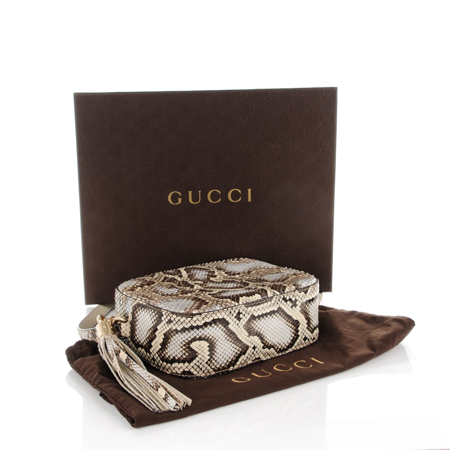 Python Small Soho Disco Bag Off White Nut Brown Beige
