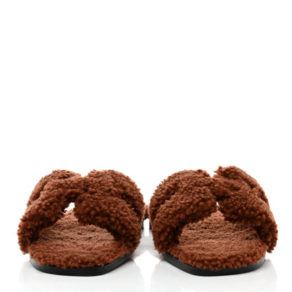 Hermes Woolskin Oran Sandals 37.5 Cognac 2 of 8
