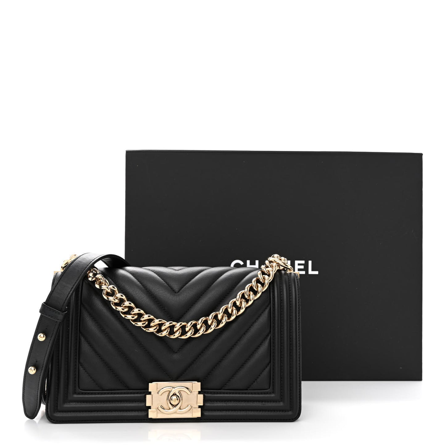 Lambskin Chevron Quilted Medium Boy Flap Black