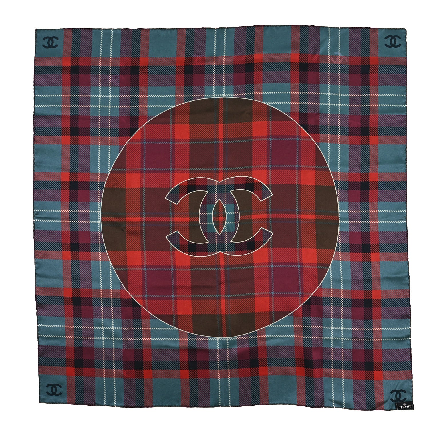 Chanel Silk Tartan CC Scarf Green Purple 2 of 3