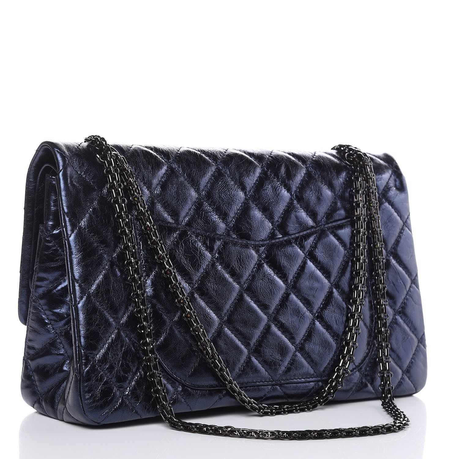 Chanel Metallic Aged Calfskin Quilted 2.55 Reissue 227 Flap Dark Navy Blue 3 of 10
