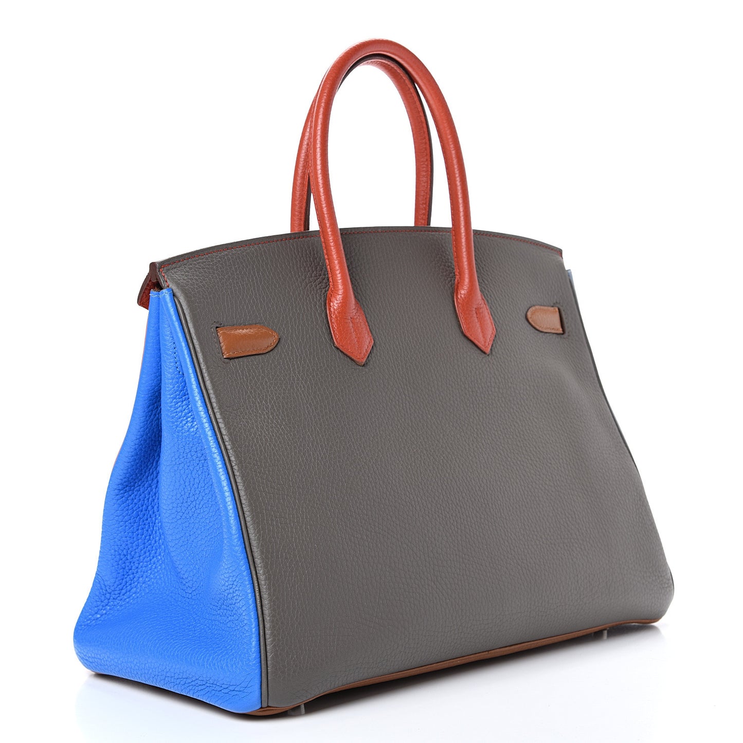 Taurillon Clemence Arlequin Birkin 35 Orange Sanguine Gold Bleu Lin Bleu Hydra Etain