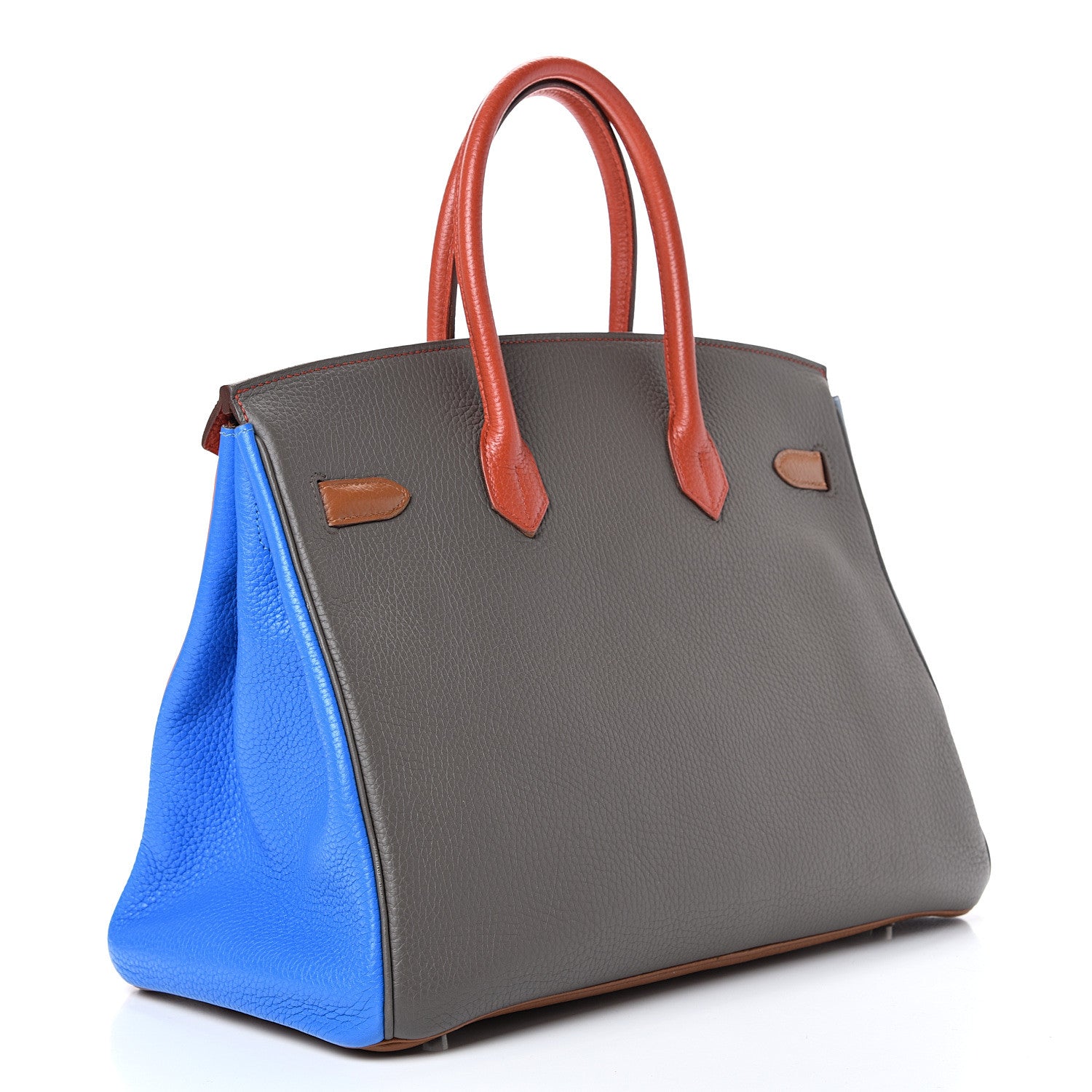 Hermes Taurillon Clemence Arlequin Birkin 35 Orange Sanguine Gold Bleu Lin Bleu Hydra Etain 2 of 19