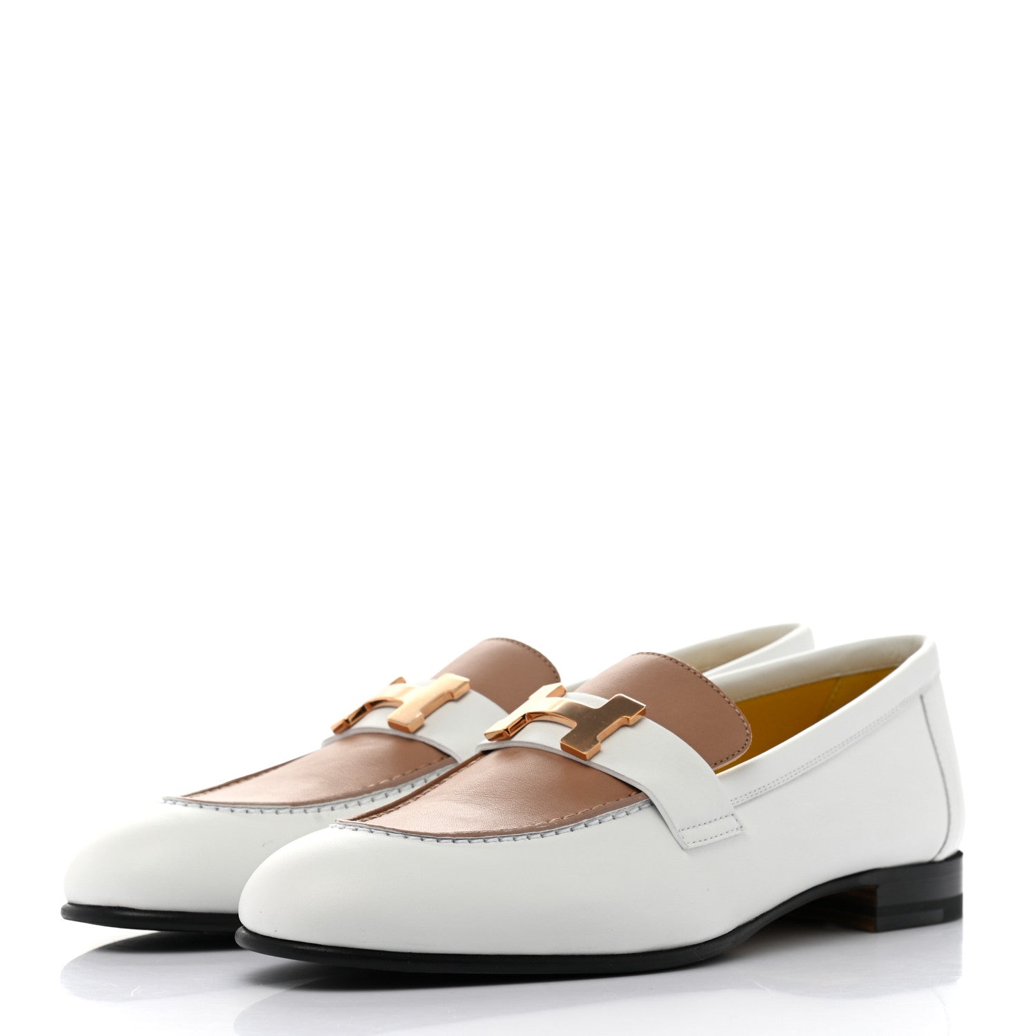 Hermes Calfskin Womens Paris Loafers 37 White Bois De Santal 3 of 10