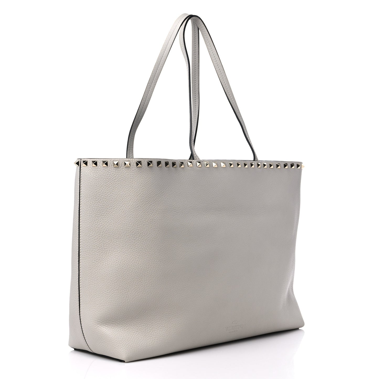 Grained Calfskin Rockstud Shoulder Tote Opal Grey
