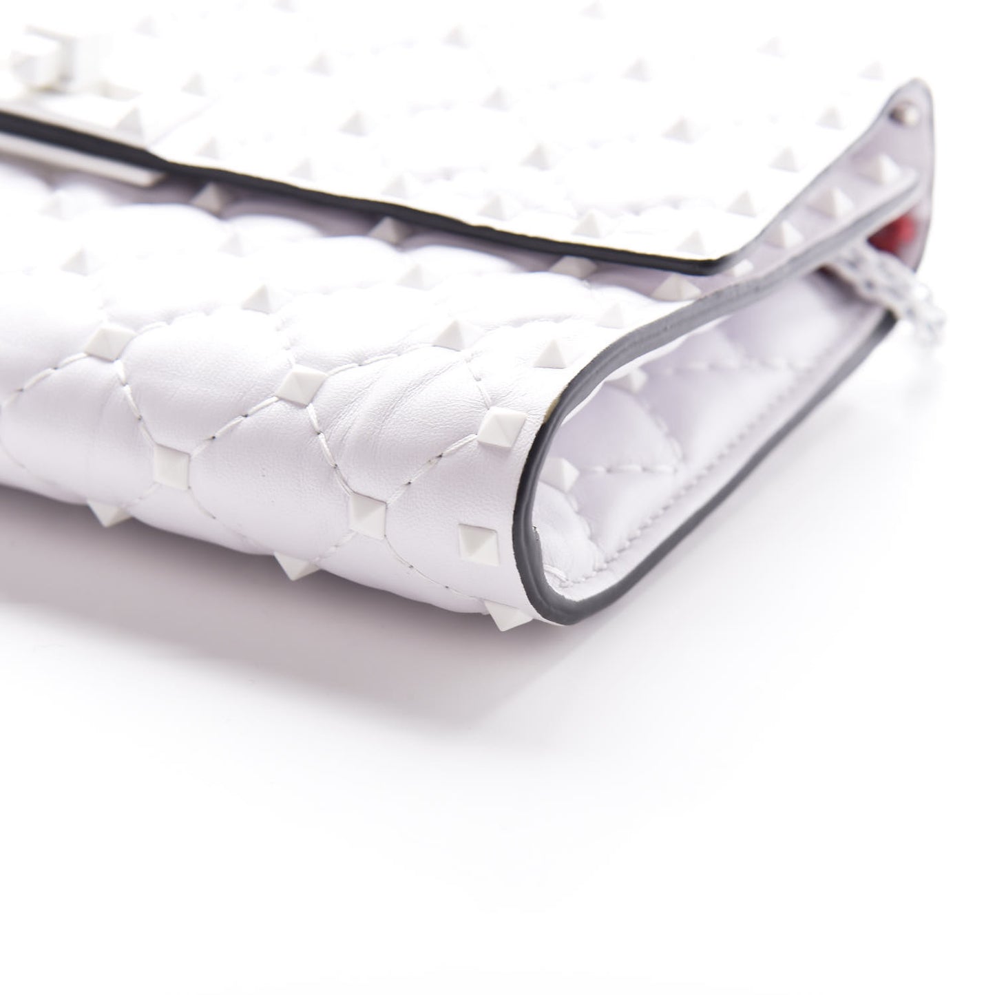 Lambskin Free Rockstud Spike Wallet on Chain Optic White