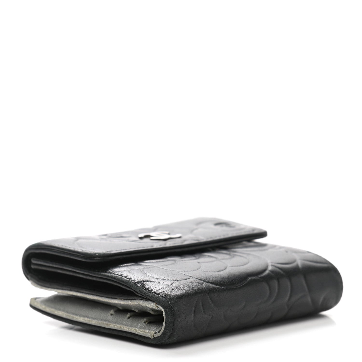 Chanel Lambskin Embossed Camellia French Wallet Black 4 of 16