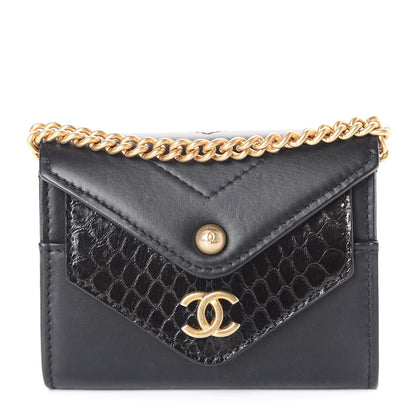 Chanel Snakeskin Calfskin Embossed Chevron Quilted CC Chain Wallet Black 1 of 9