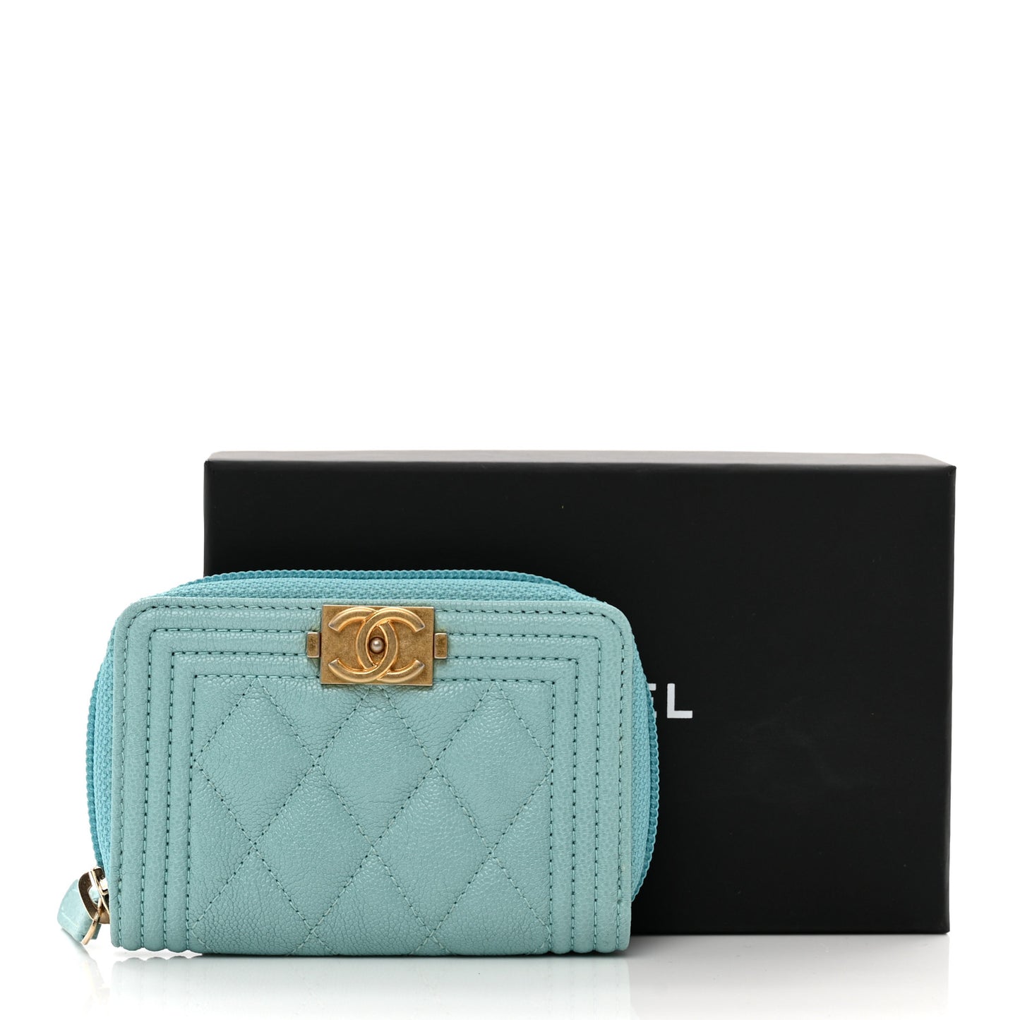Caviar Quilted Boy Zip Around Coin Purse Wallet Turquoise