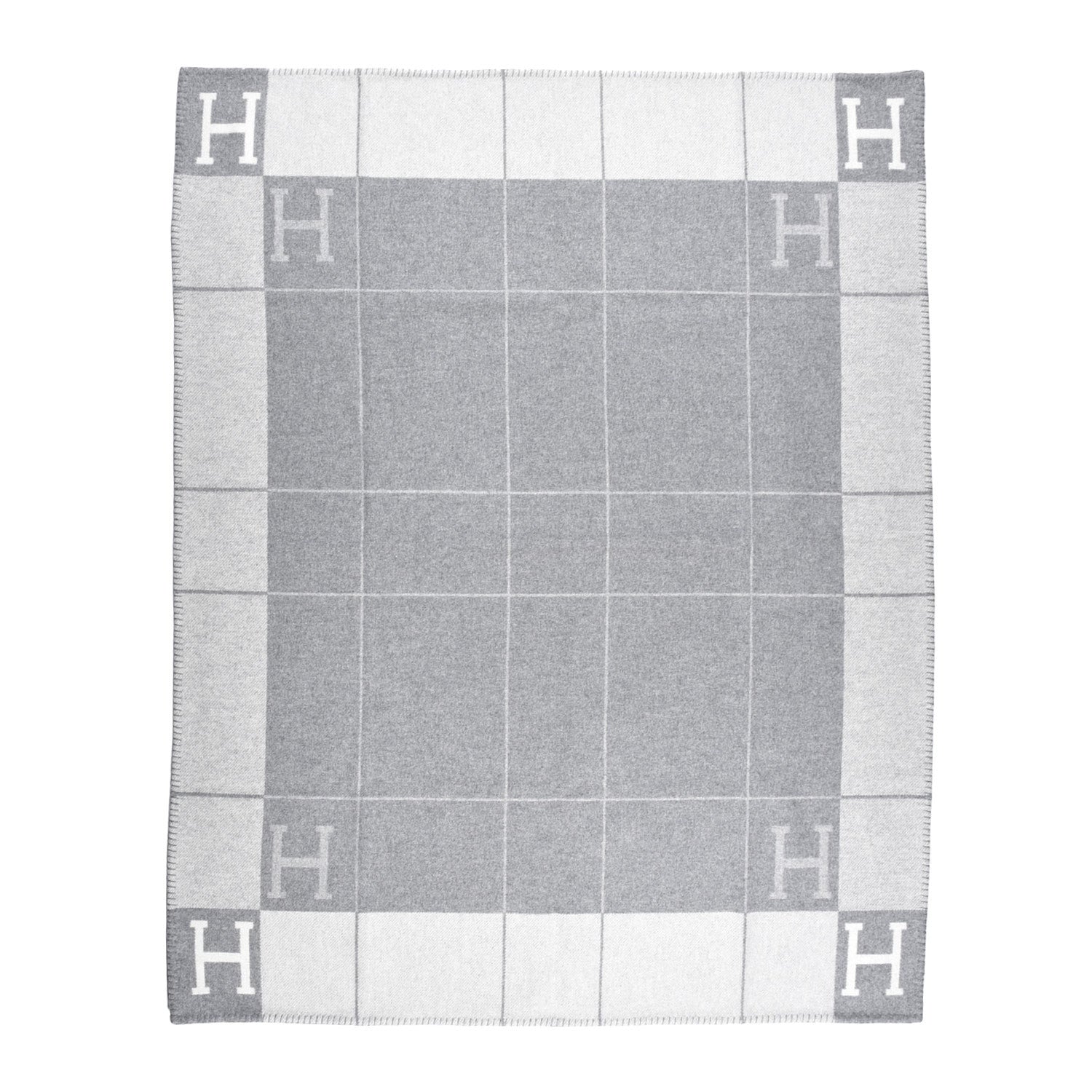 Hermes Wool Cashmere Avalon III Blanket Ecru Gris Clair 1 of 3