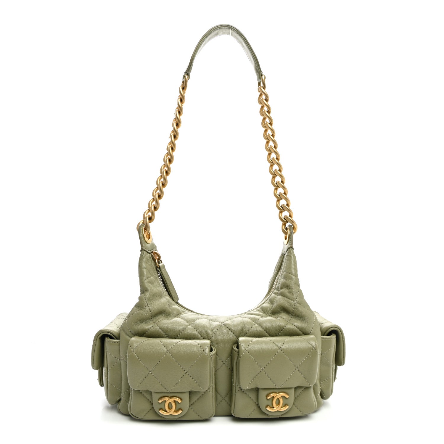 Chanel Shiny Lambskin Quilted Trendy Pockets Hobo Green 1 of 11