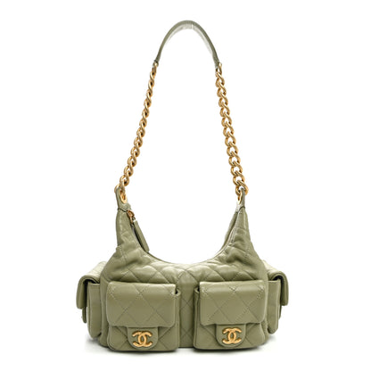 Chanel Shiny Lambskin Quilted Trendy Pockets Hobo Green 1 of 11
