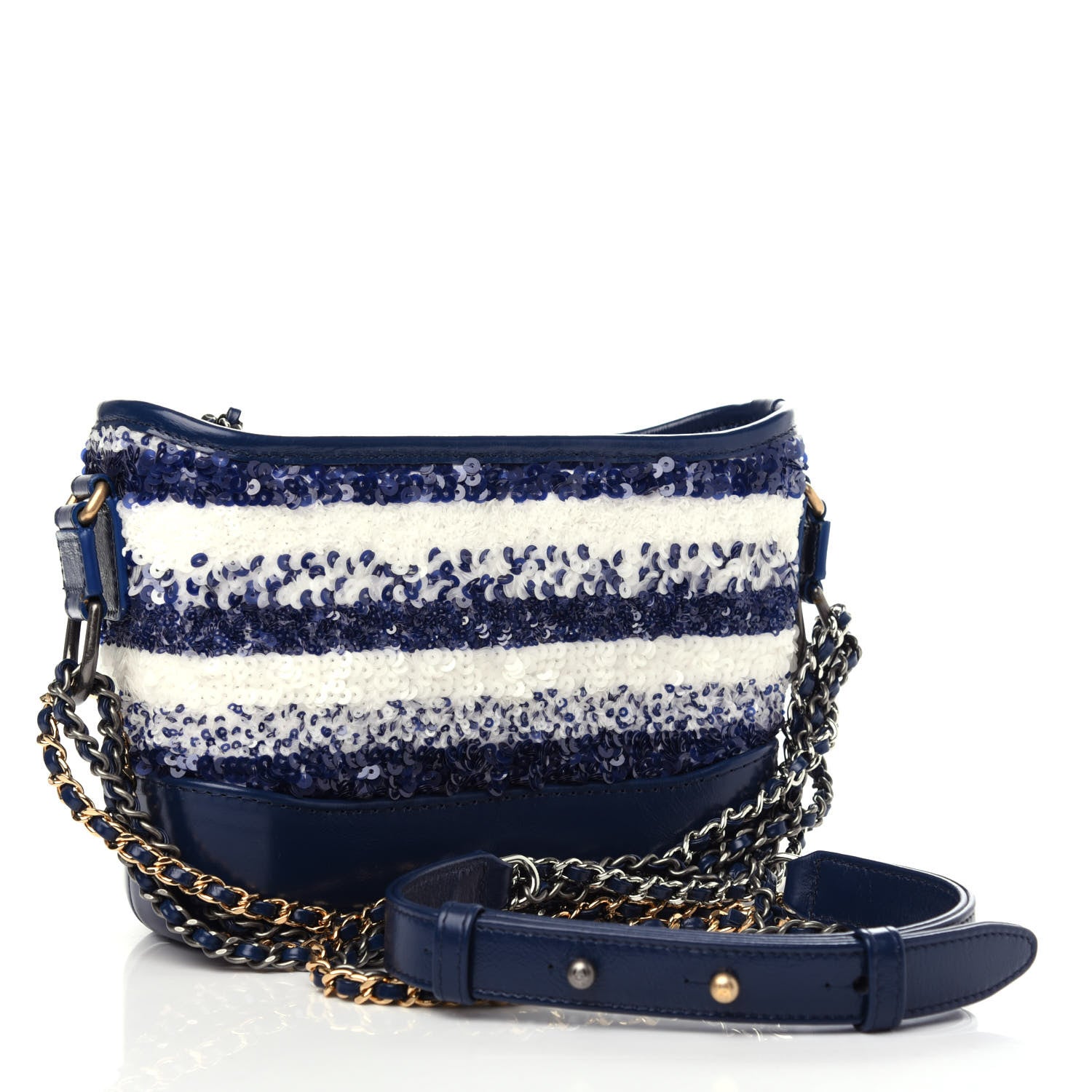 Chanel Sequin Calfskin Small Gabrielle Hobo Blue White 3 of 10