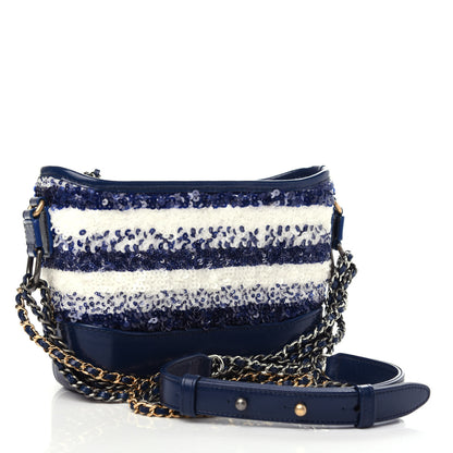 Chanel Sequin Calfskin Small Gabrielle Hobo Blue White 3 of 10