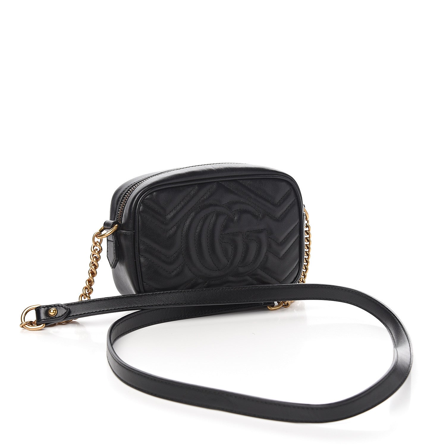 Gucci Calfskin Matelasse Mini GG Marmont Chain Shoulder Bag Black 2 of 9