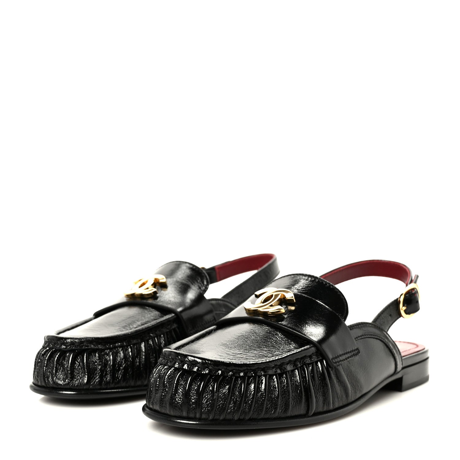 Chanel Crumpled Shiny Lambskin CC Slingback Mocassin 38.5 Black 4 of 11