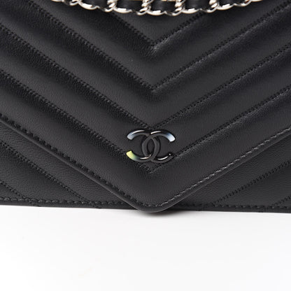 Chanel Sheepskin Chevron Wallet On Chain WOC Black 11 of 11