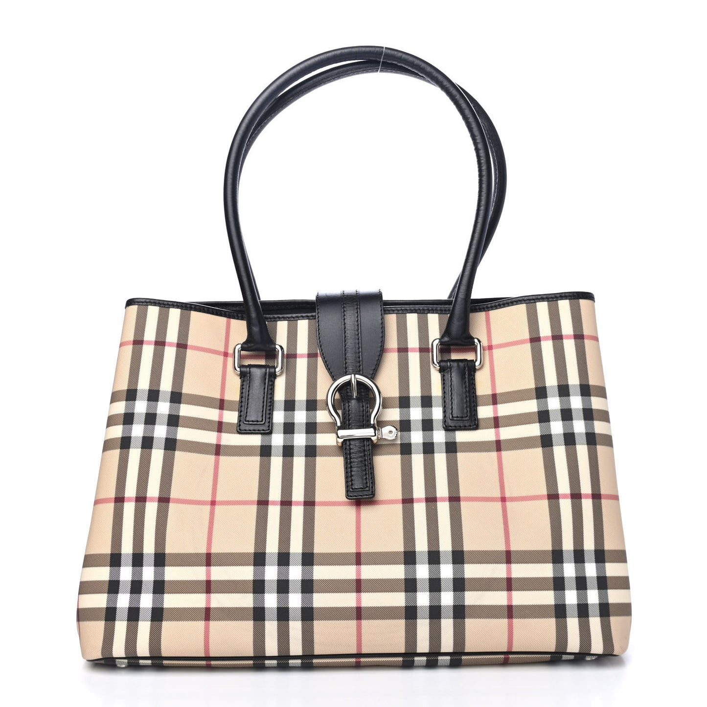 House Check Large Buckle Tote Black