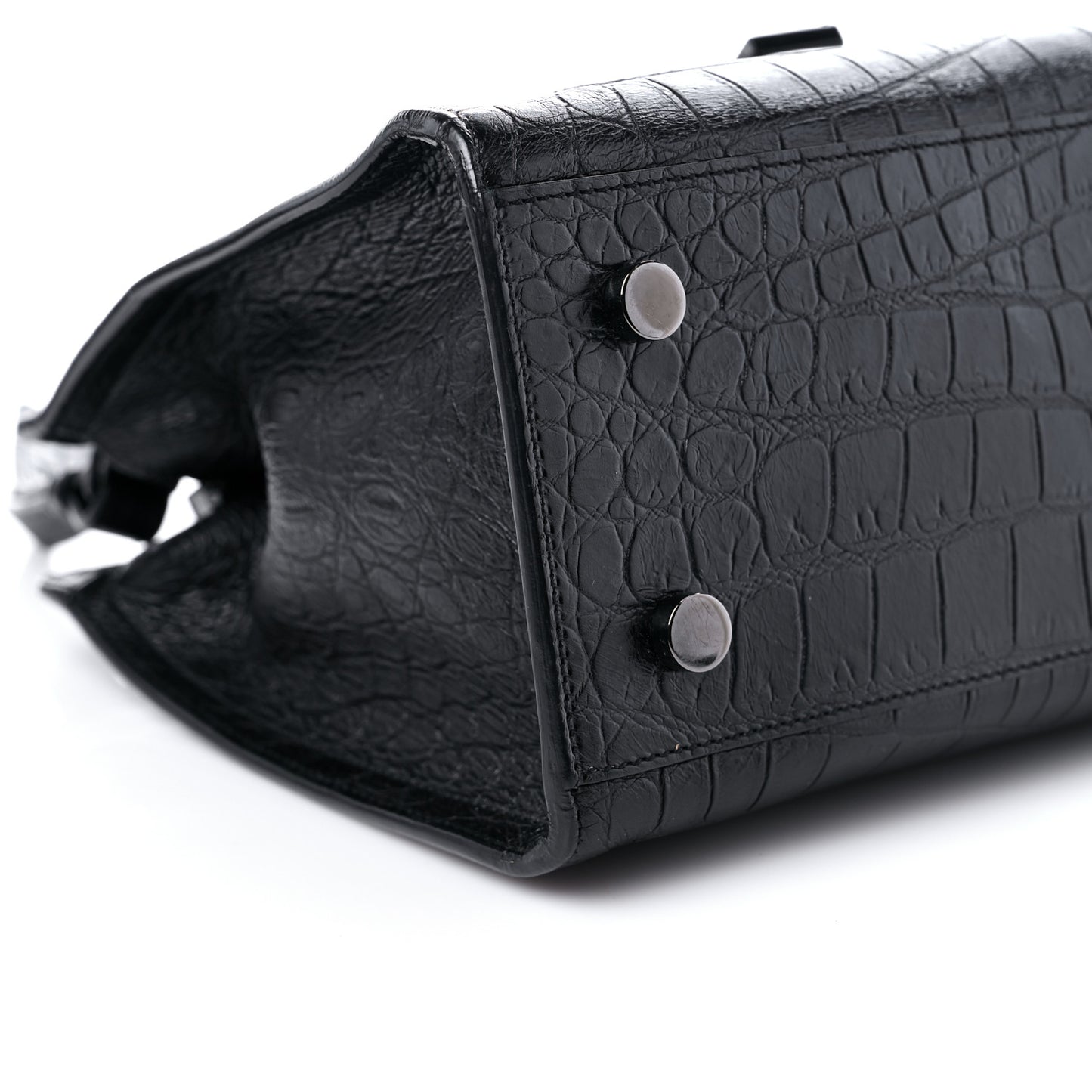 Calfskin Crocodile Embossed Monogram Baby Cabas Black