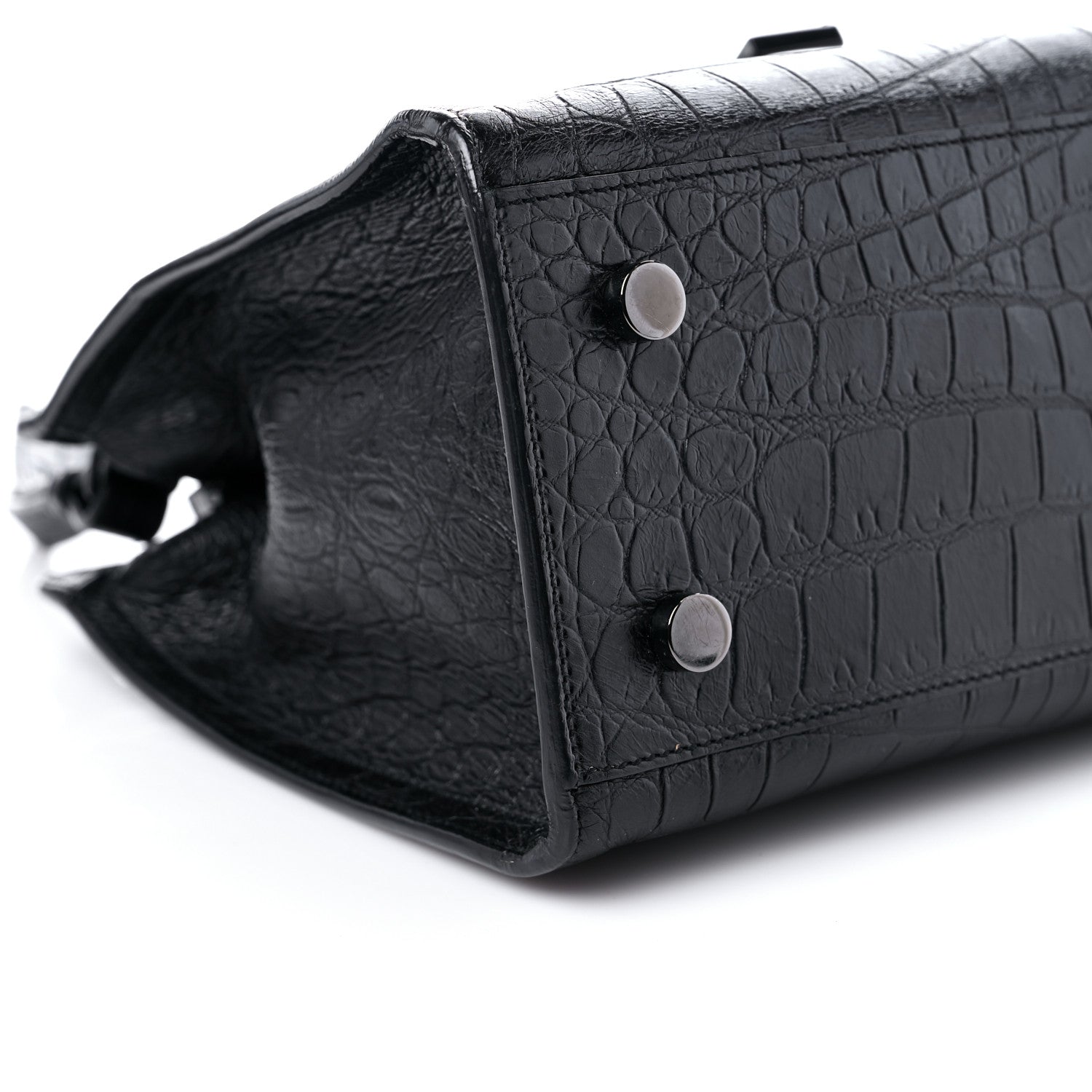 Saint Laurent Calfskin Crocodile Embossed Monogram Baby Cabas Black 7 of 11
