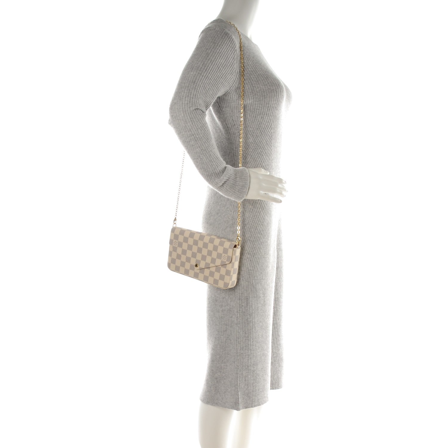 Louis Vuitton Damier Azur Pochette Felicie Chain Wallet Rose Ballerine 2 of 10