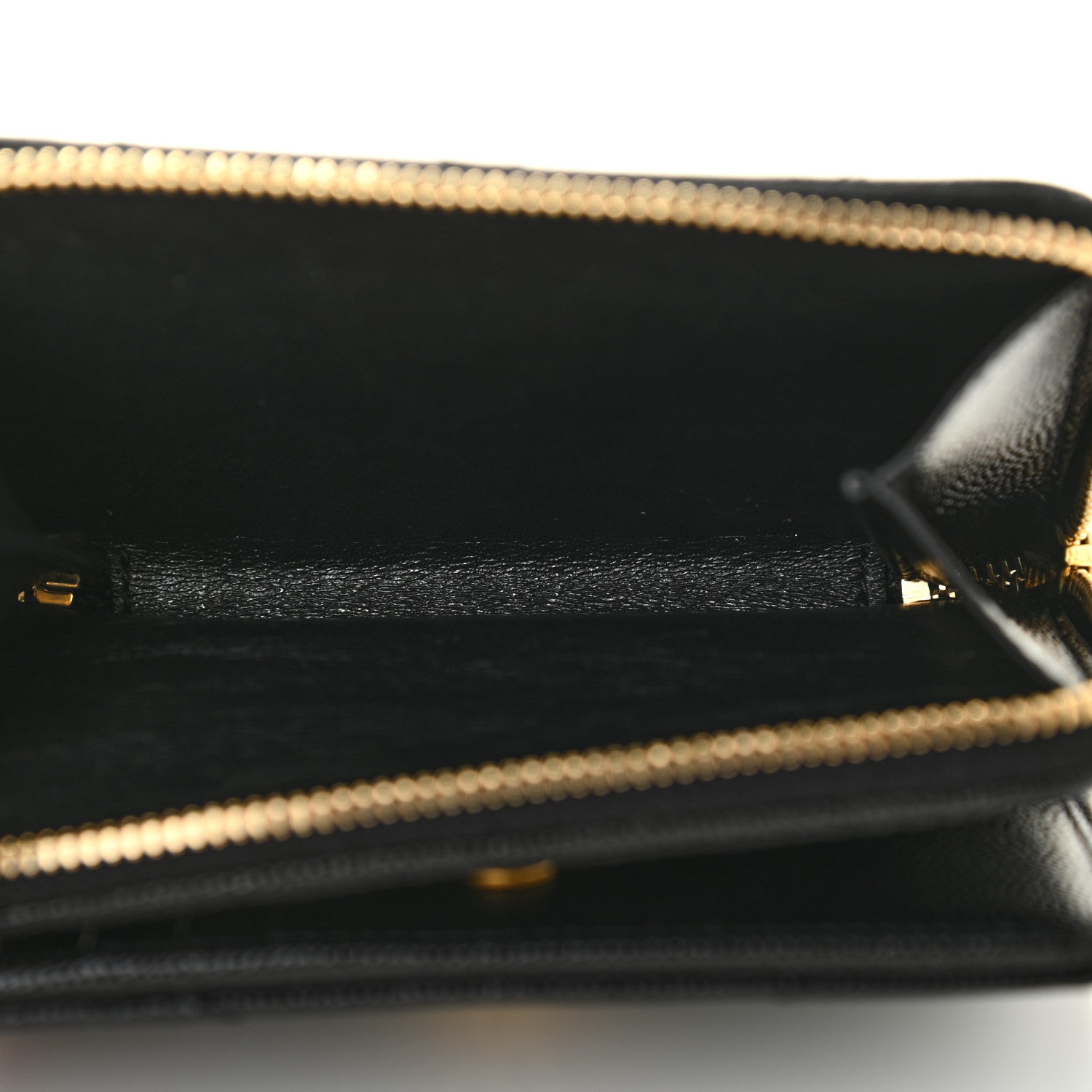 Saint Laurent Grain De Poudre Matelasse Chevron Monogram Compact Zip Around Wallet Black 6 of 8