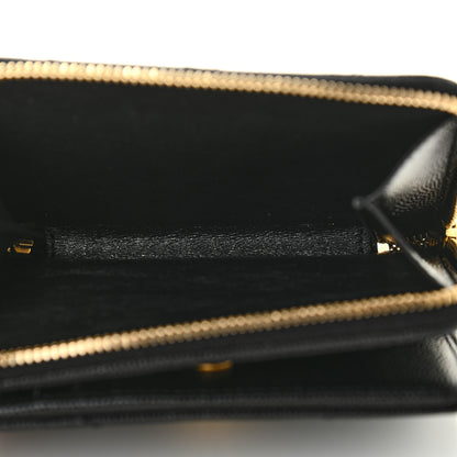 Saint Laurent Grain De Poudre Matelasse Chevron Monogram Compact Zip Around Wallet Black 6 of 8