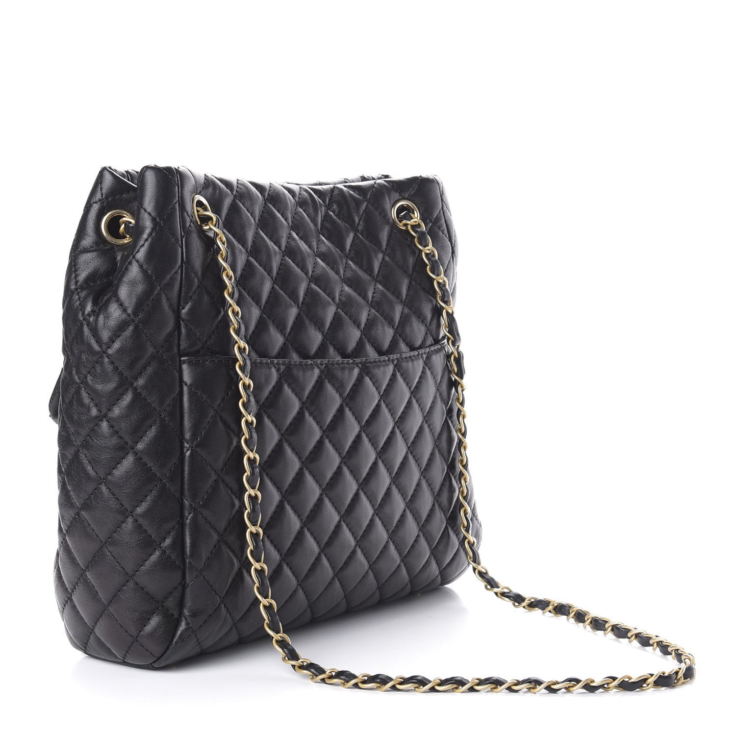 Lambskin Quilted Large Fluffy CC Shopping Tote Black
