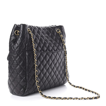 Chanel Lambskin Quilted Large Fluffy CC Shopping Tote Black 3 of 11