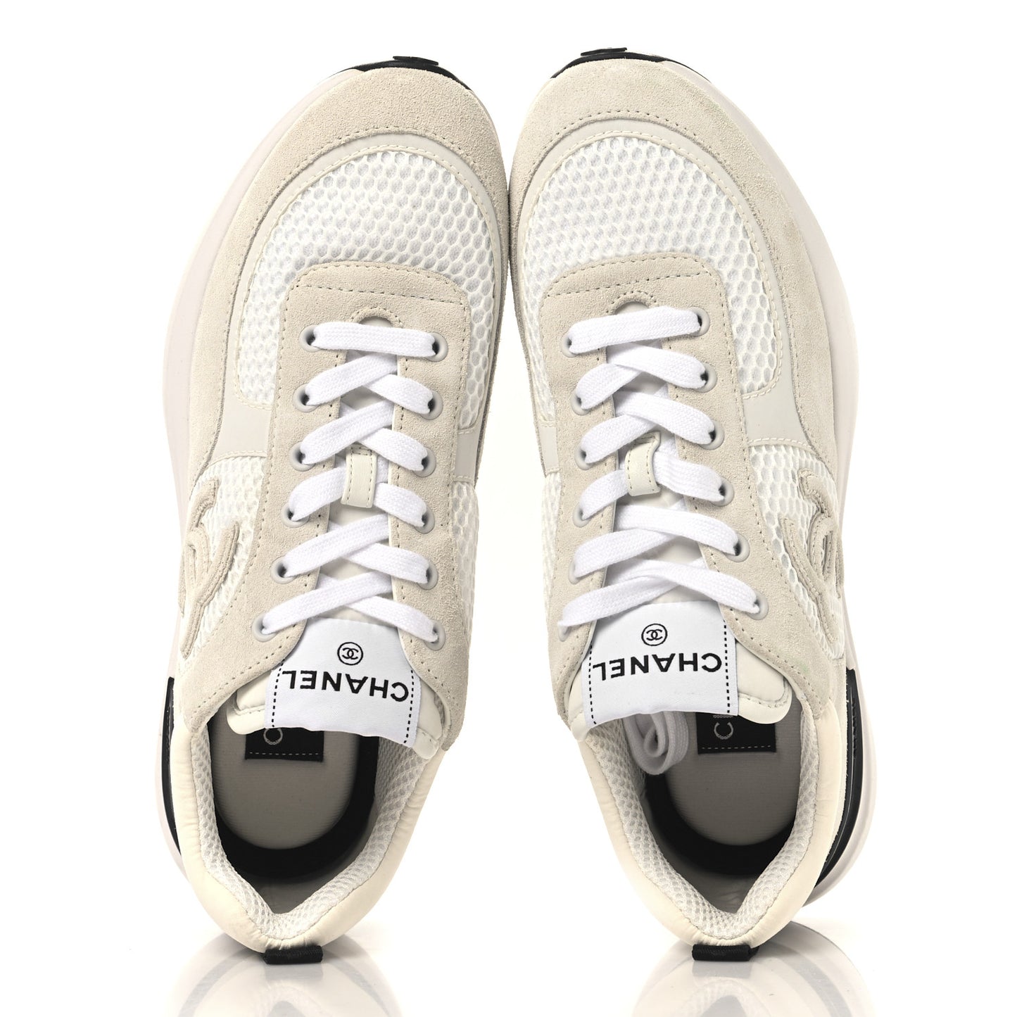 Calfskin Mesh Lycra Suede Womens Logo Sneakers 40 White